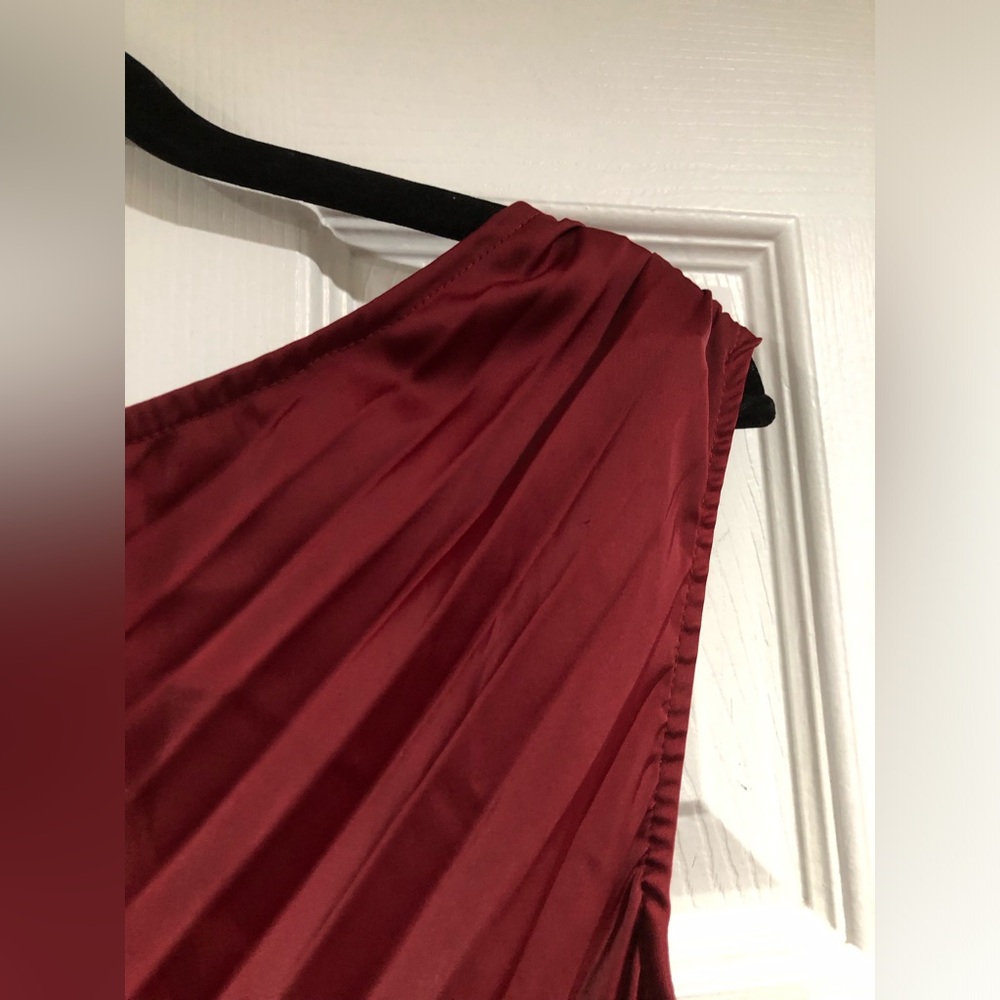 PRETTYGARDEN Satin Dress One Shoulder Sleeveless Ruched Twist Dress - Picture 7 of 11